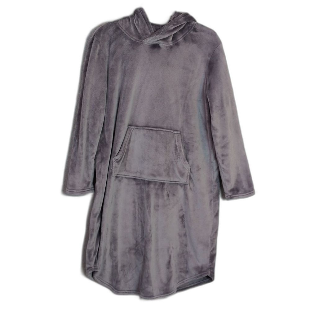 32 HEAT Sleepwear Plush Fleece Blanket Hoodie Dress Lounge Gray Soft S/M